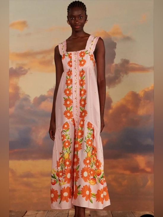 FARM Rio Dresses & Skirts - Farm Rio Papaya Salad Maxi Dress Pink Orange Floral Large Sundress